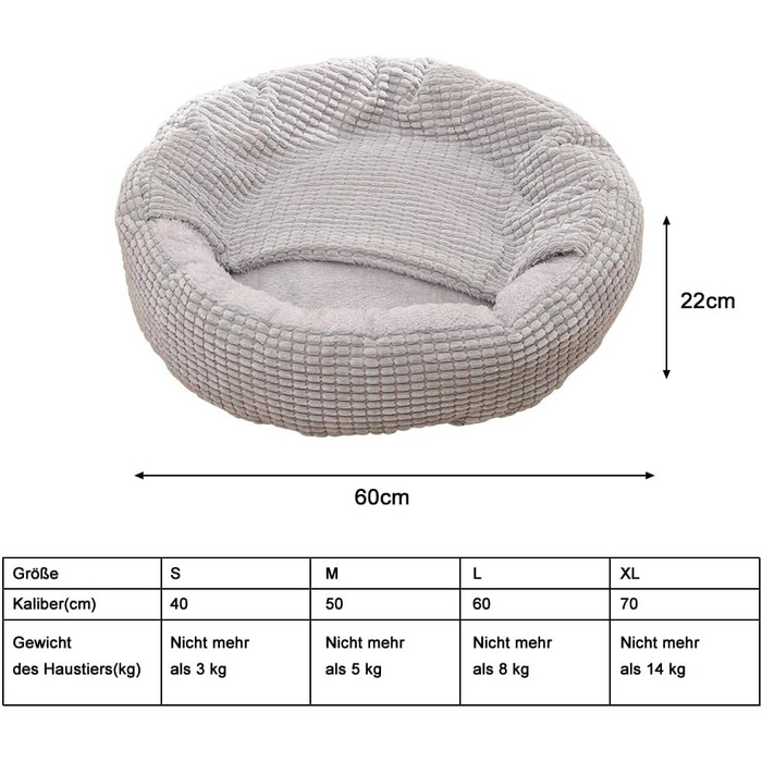 Кругла лежанка для собак та котів з капюшоном, 50х50х22 см, сіра