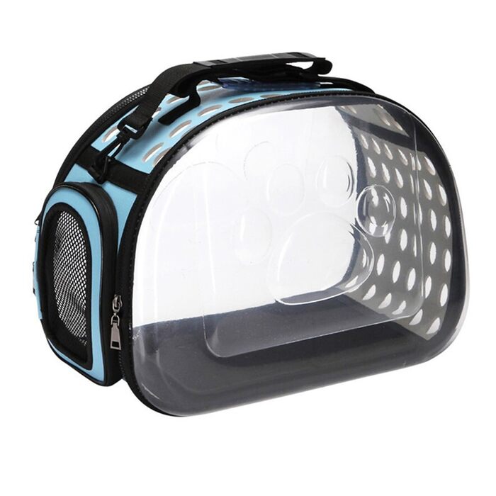 Транспортний бокс для собак та котів, складаний, з сіткою, для подорожей (Blue, Small)