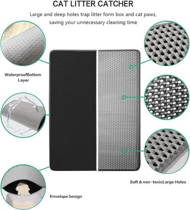 Килимок для котячого туалету XXL, двошаровий, водонепроникний, 60x90 см/116x66 см, легке чищення, бежевий