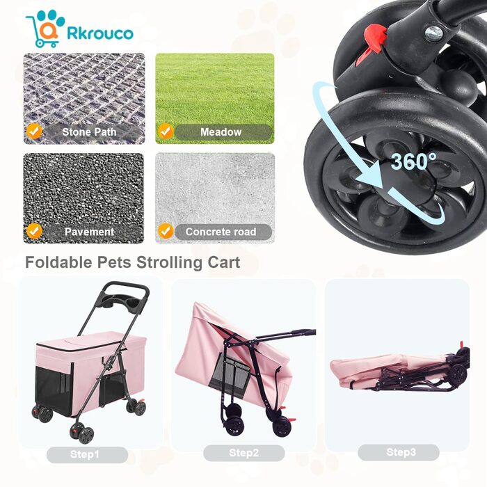 Дитяча коляска для тварин для котів та собак, рожевий колір, до 25 кг