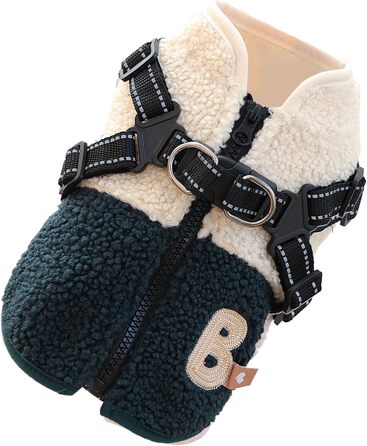 Зимовий теплий куртка для собак, вітронепроникний, з флісовою підкладкою, з отвором для шлейки, для цуценят та собак середніх розмірів, для осінніх та зимових прогулянок, зелено-білий