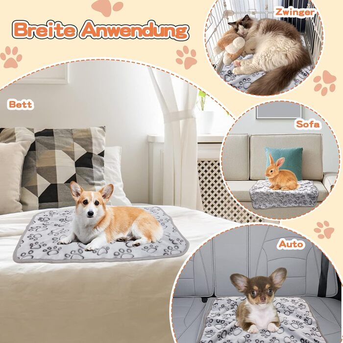 3 шт. М'яка ковдра для собак, 80x60 см та 60x80 см, сіра. Миюча, флісова ковдра для собак та котів, захист дивану, ковдра для подорожей