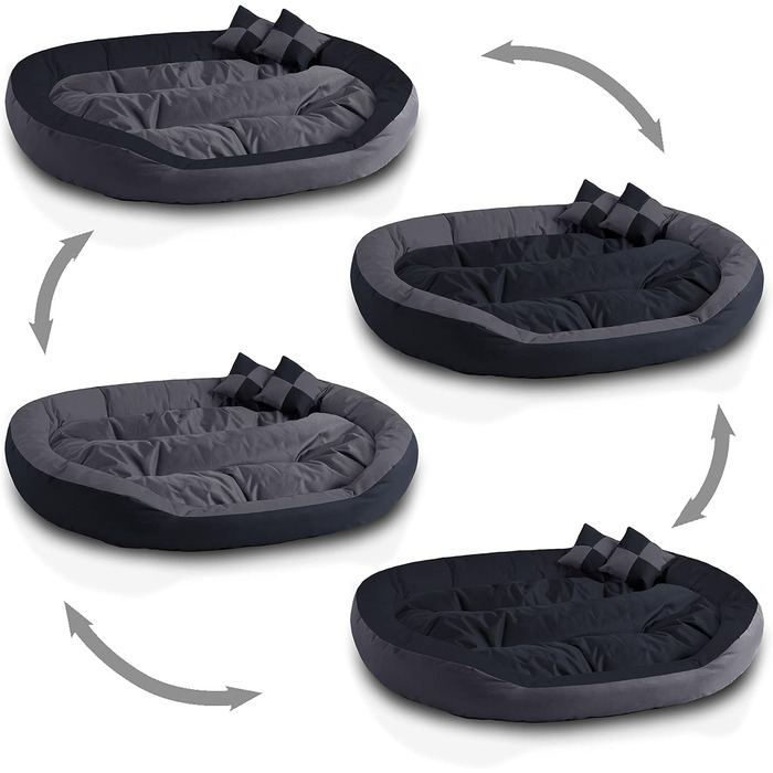 BedDog® Hundebett SABA 4в1: овальне/кругле, велике, з бортиком, XL, Mocca/чорно-коричневий, 150x120x23 см, ROCK-FLOW (сірий/антрацит)