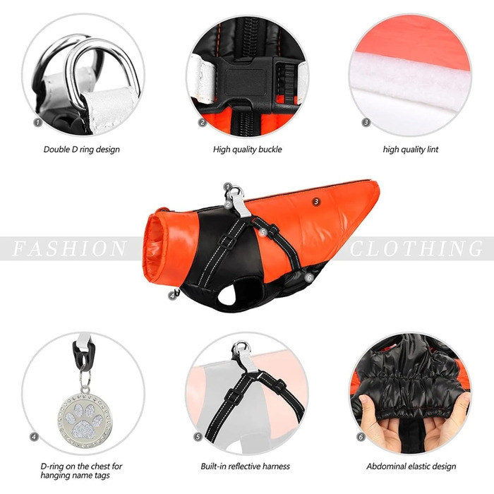 Тепла зимова куртка для собак з отвором для шлейки, водонепроникна, з відбивачами, для шиба іну, бульдога та мопса