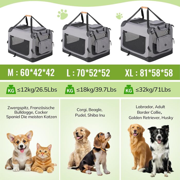 Транспортна переноска для котів та цуценят Morpilot до 7 кг, 70L, сіра