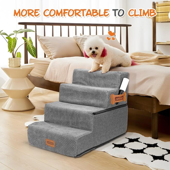 Східці для собак Nobleza - пандус для тварин з валиком для ворсу, 5 сходинок, підійде для котів та собак, для ліжка та дивану (4 сходинки)