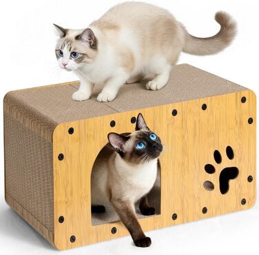 Кігтеточка для котів Gimars 100x30x30 см з м'ячем, тунелем та картонною поверхнею. Великий дім-будинок XXL для котів, захист меблів.