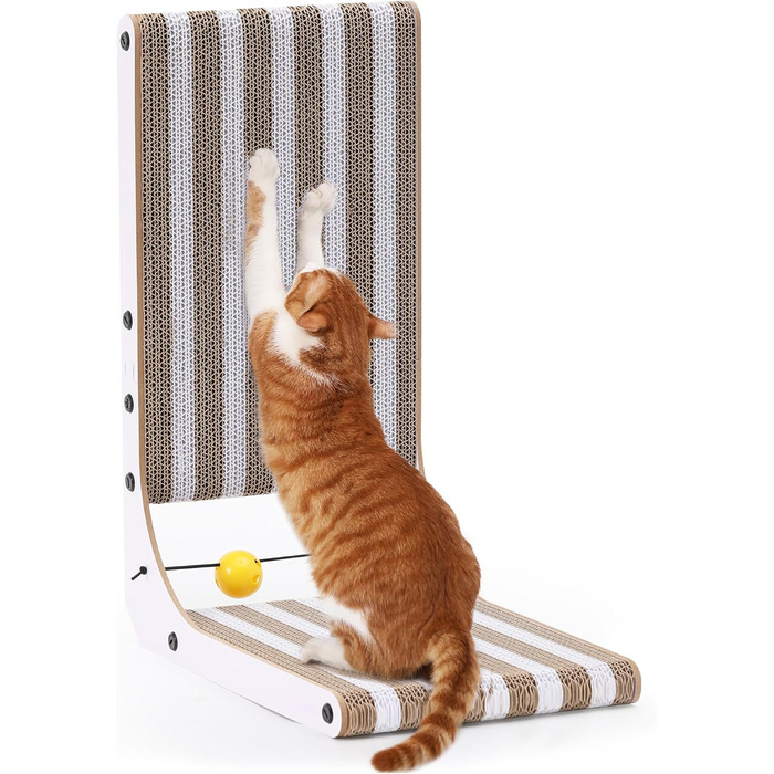 Котячий когтетоп FUKUMARU L-подібний, 68 см, з візерунком смуг, міцний, з іграшкою, для стіни та кута, великий (середній)