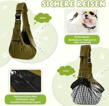 Трансформер для собак та котів ALLSOPETS, дихаюча сумка-переноска з безпечною шлейкою, м'яка переноска для подорожей та до ветеринара (Оливковий)