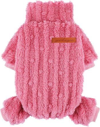 Піжама для собак маленьких порід: теплий флісовий комплект для дівчаток та хлопчиків, теплий зимовий костюм для Чихуахуа, Йоркі та інших, рожевий, середній розмір