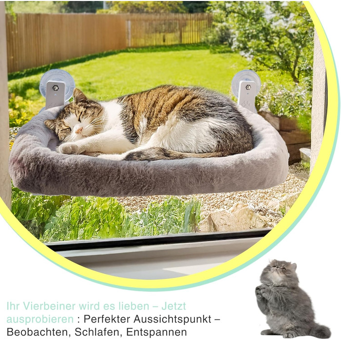 Віконна лежанка для котів Viva Cat – стабільна та зручна | Лежанка-гамак для котів до 18 кг | Економія місця