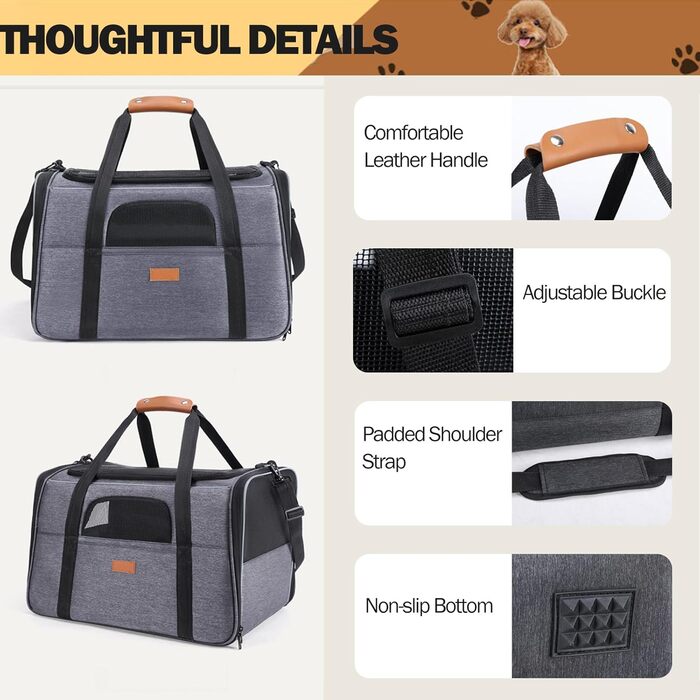 Складана переноска для котів та собак Premium, чорна, M (44 x 34 x 31 см), знімний килимок