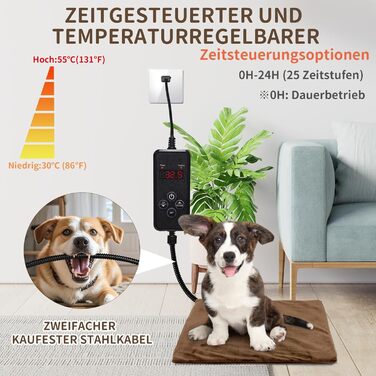 Килимок грілка для тварин NAMOTEK з регулюванням температури та таймером, вологостійкий, 70x40 см, коричневий