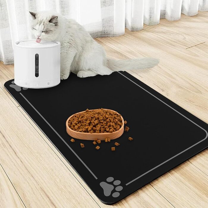 Німецька килимок під миску для собак та котів, чорний, 40x60 см, неслизький, швидковисихаючий, легко миється