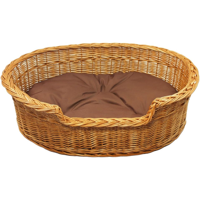 Плетене ліжко для собак та котів з ротангу, розмір 43x28x10/14 см, з подушкою 75x54x21 см (колір коричневий)