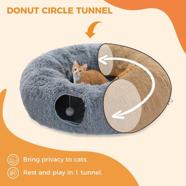 PAWZ Road ігровий тунель для котів з плюшу, багатоцільовий, сірий, для домашніх котів