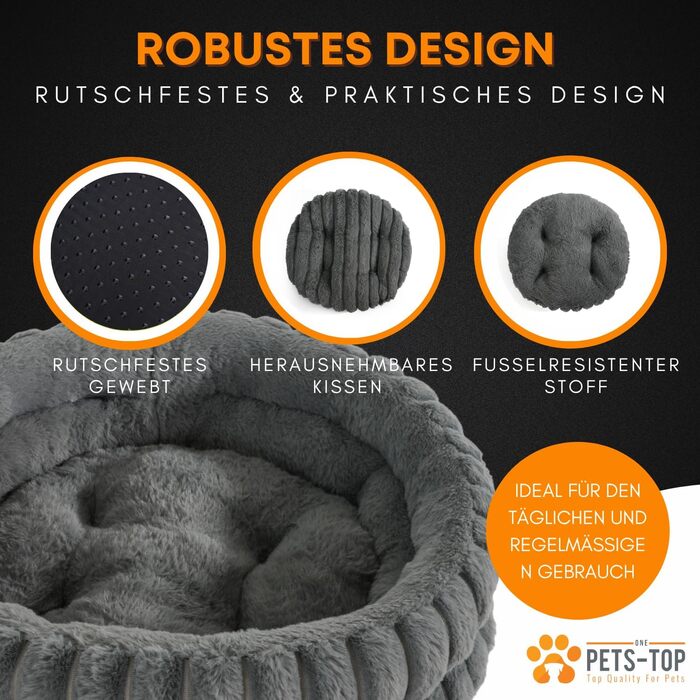 Килимок для котів PETS-TOP, плюшевий, круглий, м'який, миючий, для котів та маленьких собак, з неслизьким покриттям (Сірий, 50 см)