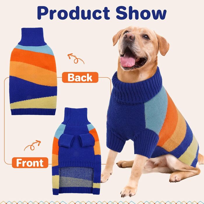 Вовняний пуловер для собак великих порід, теплий ролkragen, блакитний, XXXXL