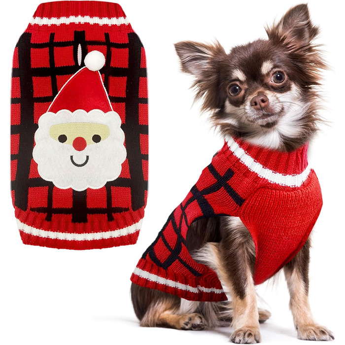 Теплий різдвяний светр для собак з отвором для язика, червоний в клітинку, олень, костюм для собак, підходить для малих, середніх та великих собак, котів, теплий осінньо-зимовий одяг, цуценят, одяг для собак, преміум якість, червоний в клітинку, олень (XX