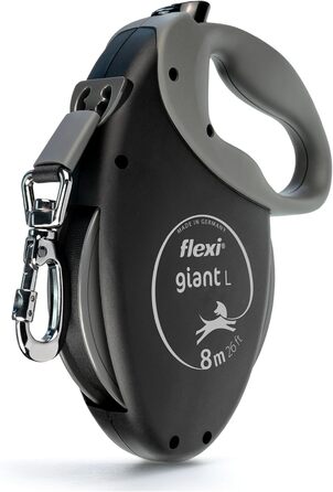 Flexi Giant Plus 8 м рулетка для собак до 25 кг, неонова стрічка, підвищена видимість, міцна та ергономічна система гальмування, чорна