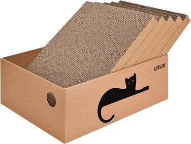 Котячий когтетоп LIFLIX з коробкою, 7 шт. когтешмат з картону, міцні котячі меблі, 42×32×15 см, великий (5 шт. когтешматів з коробкою)