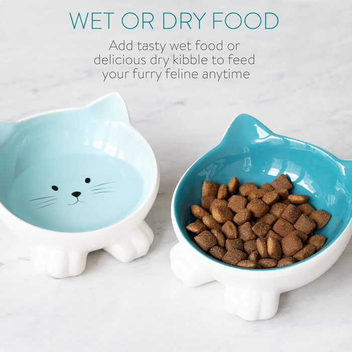 Набір мисок для котів Navaris (2 шт.) - кераміка, неслизькі, для води та корму, можна мити в посудомийній машині (світло-блакитний)