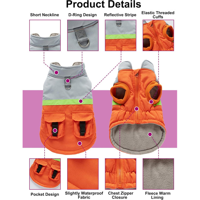 Зимовий теплий пуховик для собак з протекторними отворами, вітронепроникна куртка для холодної погоди, бавовна, костюм для цуценят, маленьких та середніх собак, розмір XL (S: Обхват грудей: 34 см/13.3 дюйма, Стиль 4: Червоний, Синій)