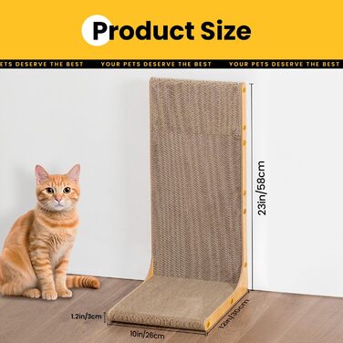 Кігтеточка для котів Conlun L-подібної форми, 58 см, настінний монтаж, вертикальна поверхня для дряпання, міцна картонна поверхня для захисту меблів, велика, біла (2 шт., світле дерево)