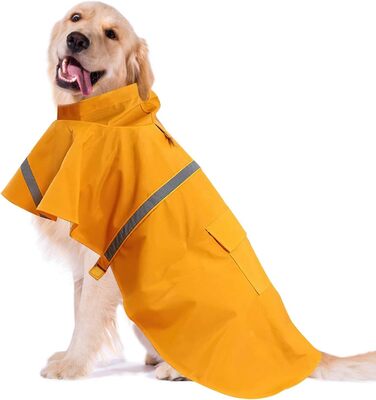 Дощовик для собак, дощовий плащ для собак з капюшоном, підходить для шлейки, легкий та світловідбиваючий, для середніх та великих собак (Помаранчевий XL)