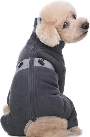 Теплий флісовий одяг для собак, зимовий, з довгими рукавами, чотирилапий, регульований, для маленьких та середніх собак, розмір XS (Сірий)