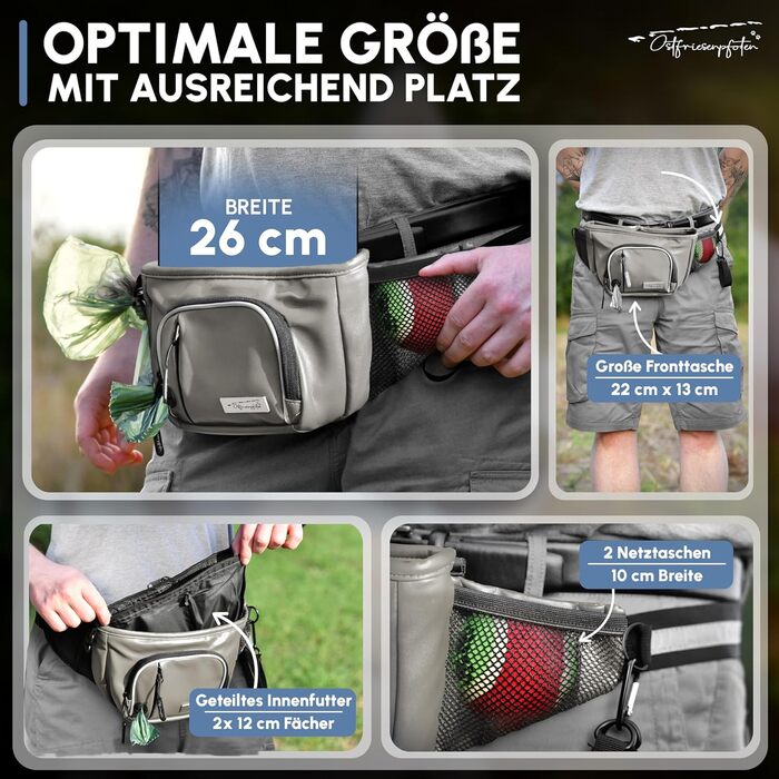 Лекарлі-бавовняна сумка-бананка для собак 'Talea' з замком-кліпсою - сумочка для ласощів, аксесуари для собак (M, сіра)