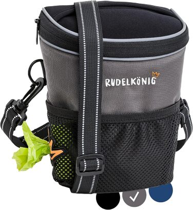 Сумка для ласощів для собак Rudelkönig - Практична сумка для прогулянок з собакою, для дресирування - Фурнітурний мішечок для собак з дозатором кульок для прибирання, на плече, Базовий сірий