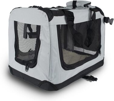 Mobiclinic Pets Балю Складана переноска для собак і котів, європейський бренд, дихаюча, 2 кишені, м'яке дно, розмір S, до 8 кг, 50x34x36 см, сіра