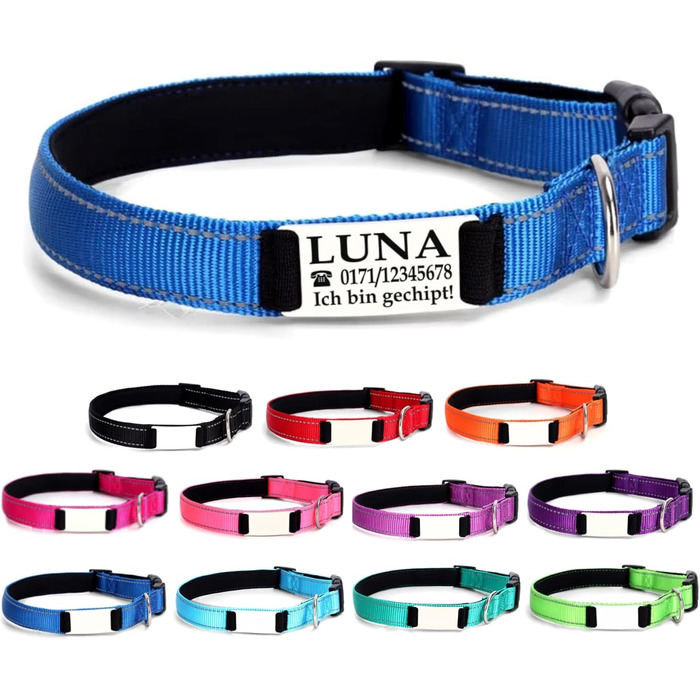 Персоналізований нашийник для собак, з іменем, середнього розміру, 35-50 см, світловідбиваючий (M), синій, L