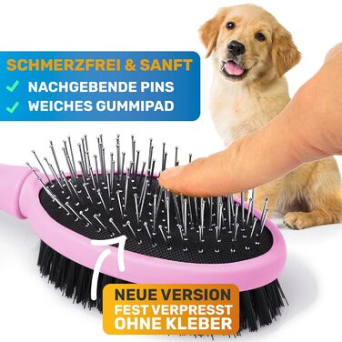 Щітка для собак BluePet 2в1 для довгої та короткої шерсті, для цуценят та котів. Розчісування, вирівнювання, вибирання. Універсальна щітка з щетиною (Рожева, M-L)