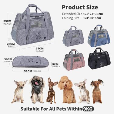 PETCUTE Переноска для собак і котів, дихаюча, з м'яким матрацом, оксфорд, з плечовим ременем, для подорожей літаком, сіра