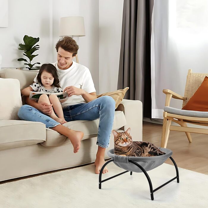 Гамак для котів LIFLIX Outdoor, підвісна лежанка знімним плюшем, для дому та вулиці (сірий)