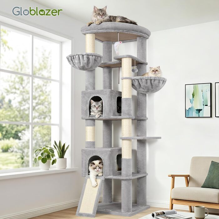 Комплекс для котів Globlazer XXL (204 см) з будиночком, платформами та дряпками - Сірий