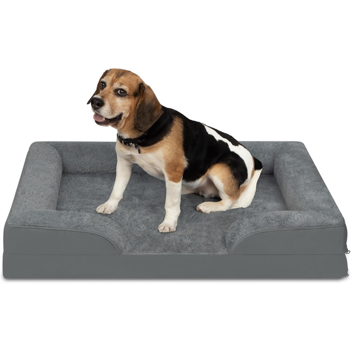 Ергономічне собаче ліжко Normani для великих, середніх та малих собак - ортопедична подушка для собак - диванчик для собак з високим бортиком (Антрацит, 50x60x14 см)