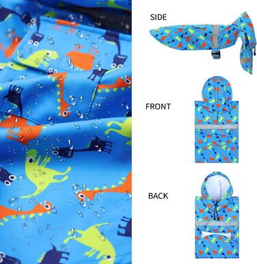 Дощовик для великих собак NACOCO, регульований, динозавр, водонепроникний, одяг, легка дощова куртка, пончо з капюшоном та смугами, світловідбиваючий, блакитний (розмір M, блакитний динозавр)