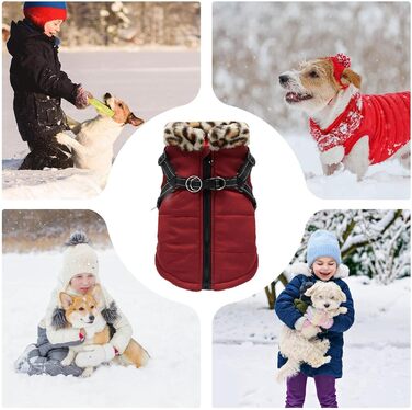 Зимовий теплий жилет для собак Haustierweste з підкладкою, водонепроникний та світловідбиваючий, з інтегрованою шлейкою, бордовий