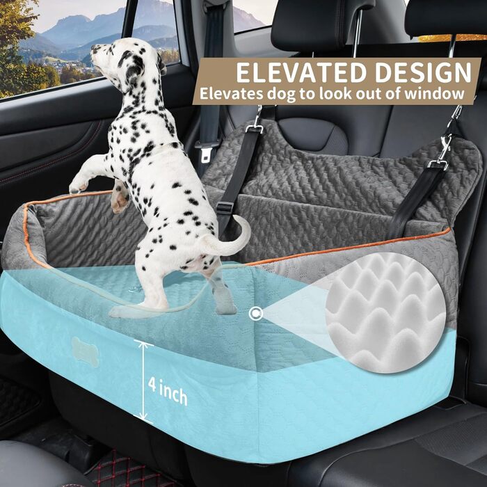 Автокрісло для великих і середніх собак з Memory Foam, до 25 кг, знімне та пране, сіре, з подушкою і кишенями для подорожей