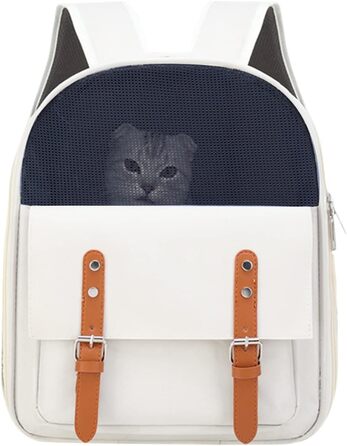 Рюкзак для собак та котів PETCUTE до 8 кг з безпечною лінійкою, вентиляцією та знімним килимком (білий)