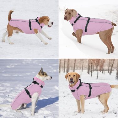 Теплий зимовий одяг для собак Lelepet: куртка з інтегрованим шлейкою, вітронепроникний флісовий одяг, світловідбиваюча жилетка для собак, XL (XX-Large, рожевий)