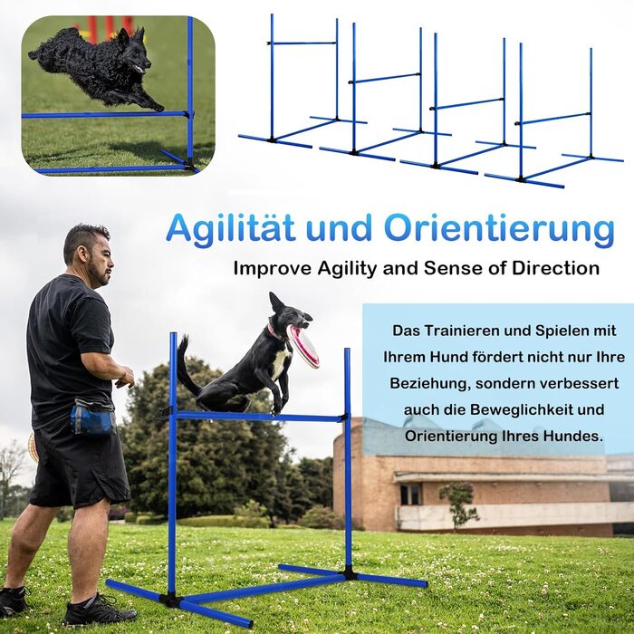 Набір для аджиліті Yardin Agility Set для собак: 4 перешкоди, регульована висота, стійки для слалому, сумка для перенесення. Ідеальний для тренувань собак, 104 x 70 x 101 см, білий (блакитний)