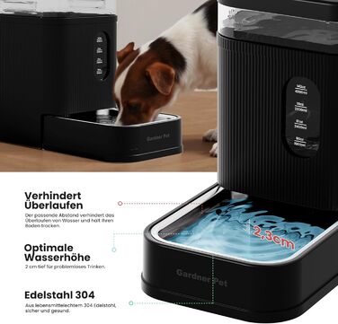 Автоматичний диспенсер води для собак та котів Gardner Pet 6.5L, годівниця, не потребує електрики, з нержавіючою чашею, велика ємність, BPA-free, безшумна, чорний