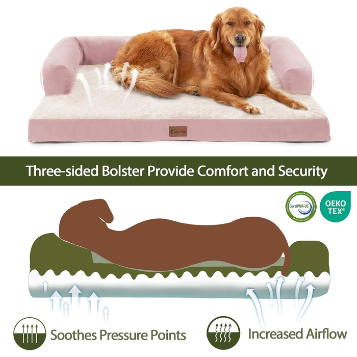 Ортопедичне ліжко для собак великих порід, XL, водовідштовхувальне, з Memory Foam, зручна подушка для шиї, знімний, пральний чохол, антиковзаюча підкладка