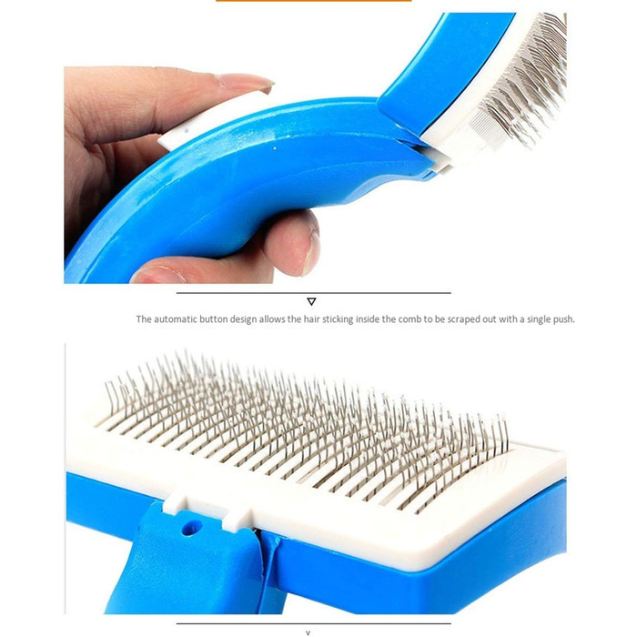 Професійна щітка для грумінгу собак та котів: викрутна головка, гребінець з крапками, синього кольору