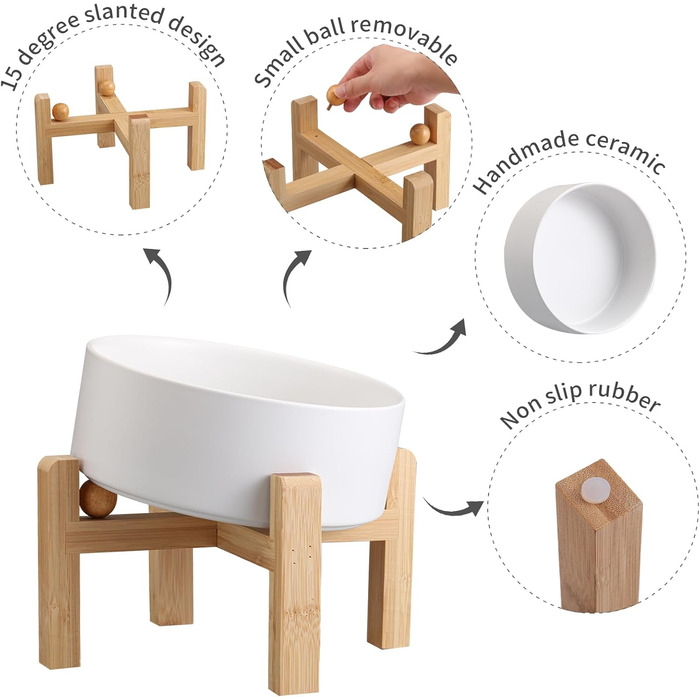 Накладна миска для собак з кераміки з антиковзким покриттям, 7.6 л, сіра/біла (для середніх та великих порід)