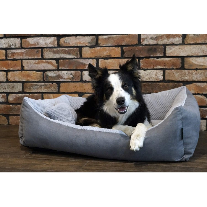М'яке ліжко для собак Teo 120x100 см, сіре - знімний чохол, кошик для собак середніх порід